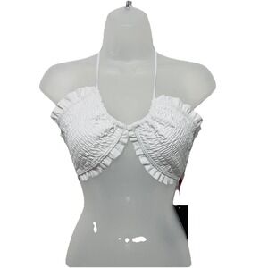South‎ Beach White Smocked Ruffle Halter Bikini Top Swimsuit Sz 8 beach resort